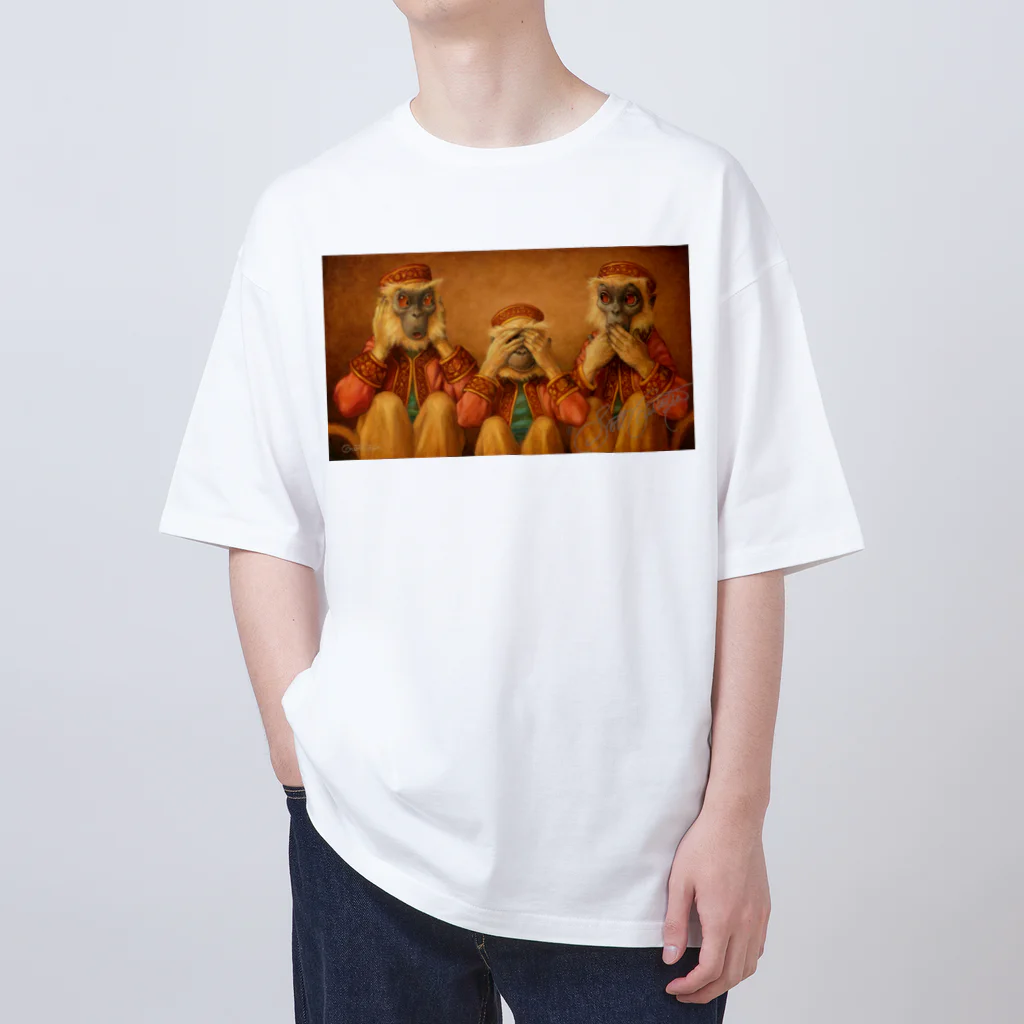 Mottan‘s Art Goods Shopの見ざる・聞かざる・言わざる　See no evil, hear no evil, speak no evil オーバーサイズTシャツ