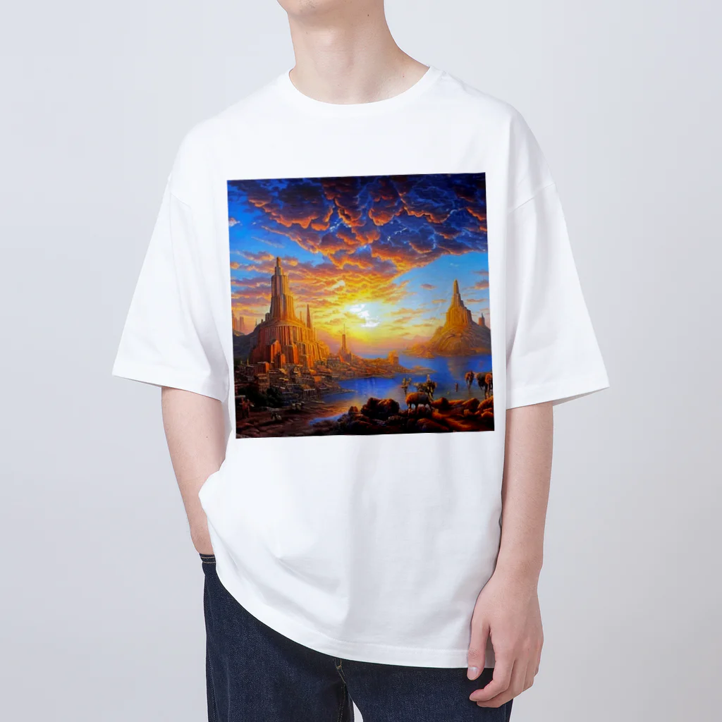 宇宙開発デザイン科の夕陽の中の城 Oversized T-Shirt