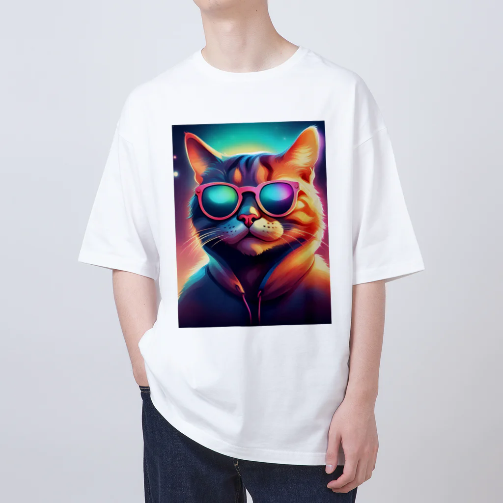 動物のオシャレ屋のサングラスをしている猫 Oversized T-Shirt