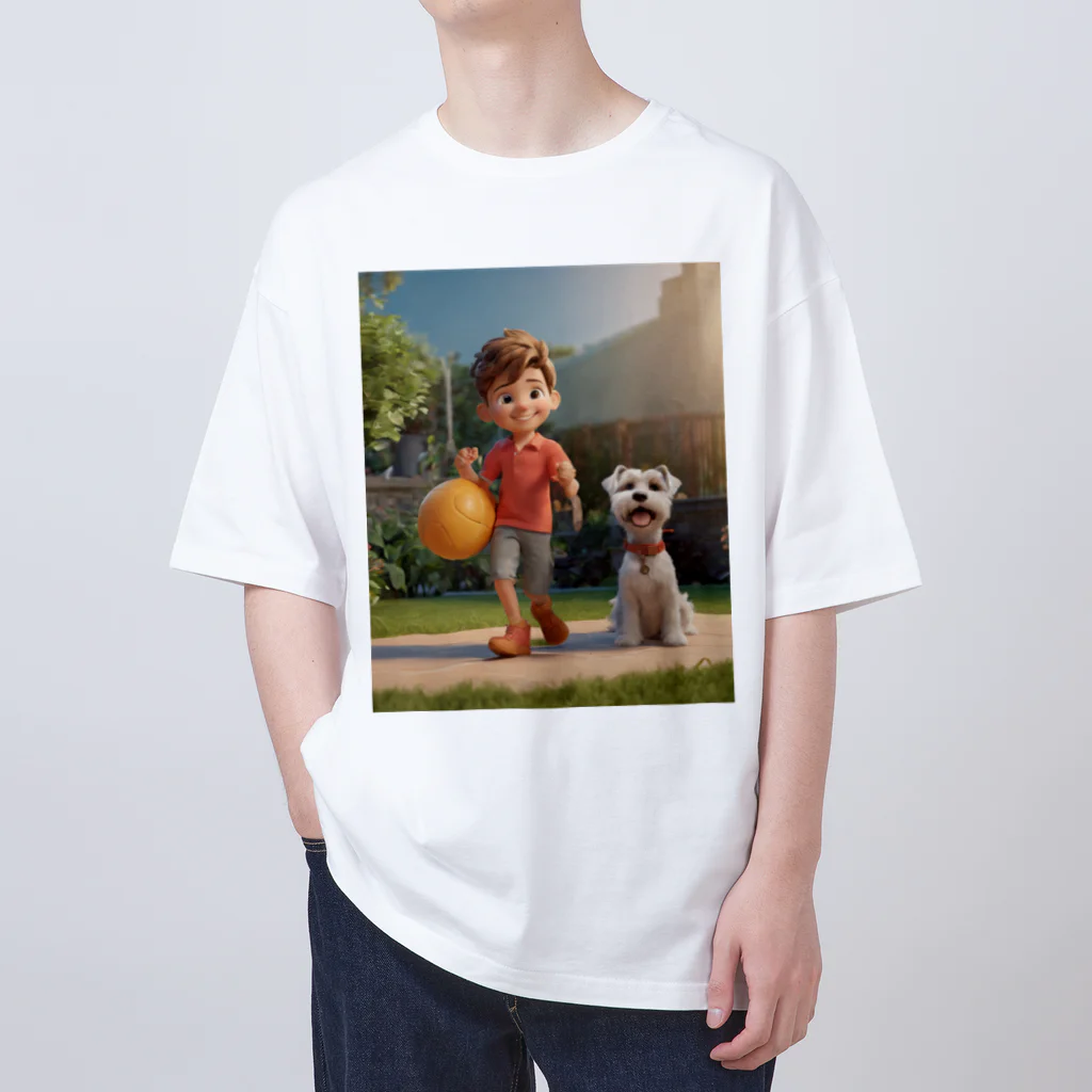ワンダーワールド・ワンストップの男の子と愛らしいシュナウザー・ドッグ② オーバーサイズTシャツ