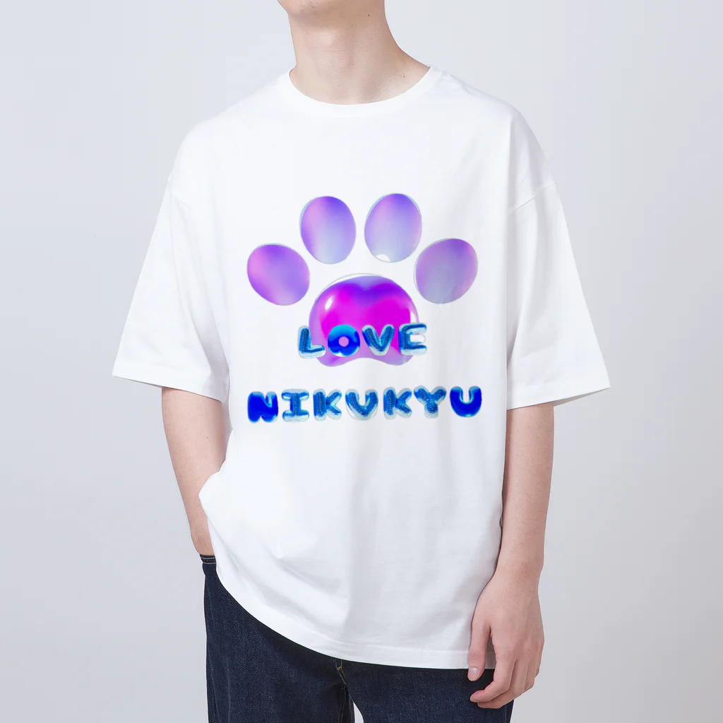 NIKUKYU LOVERのLOVE NIKUKYU -肉球好きさん専用 ブルーピンクバルーン - オーバーサイズTシャツ