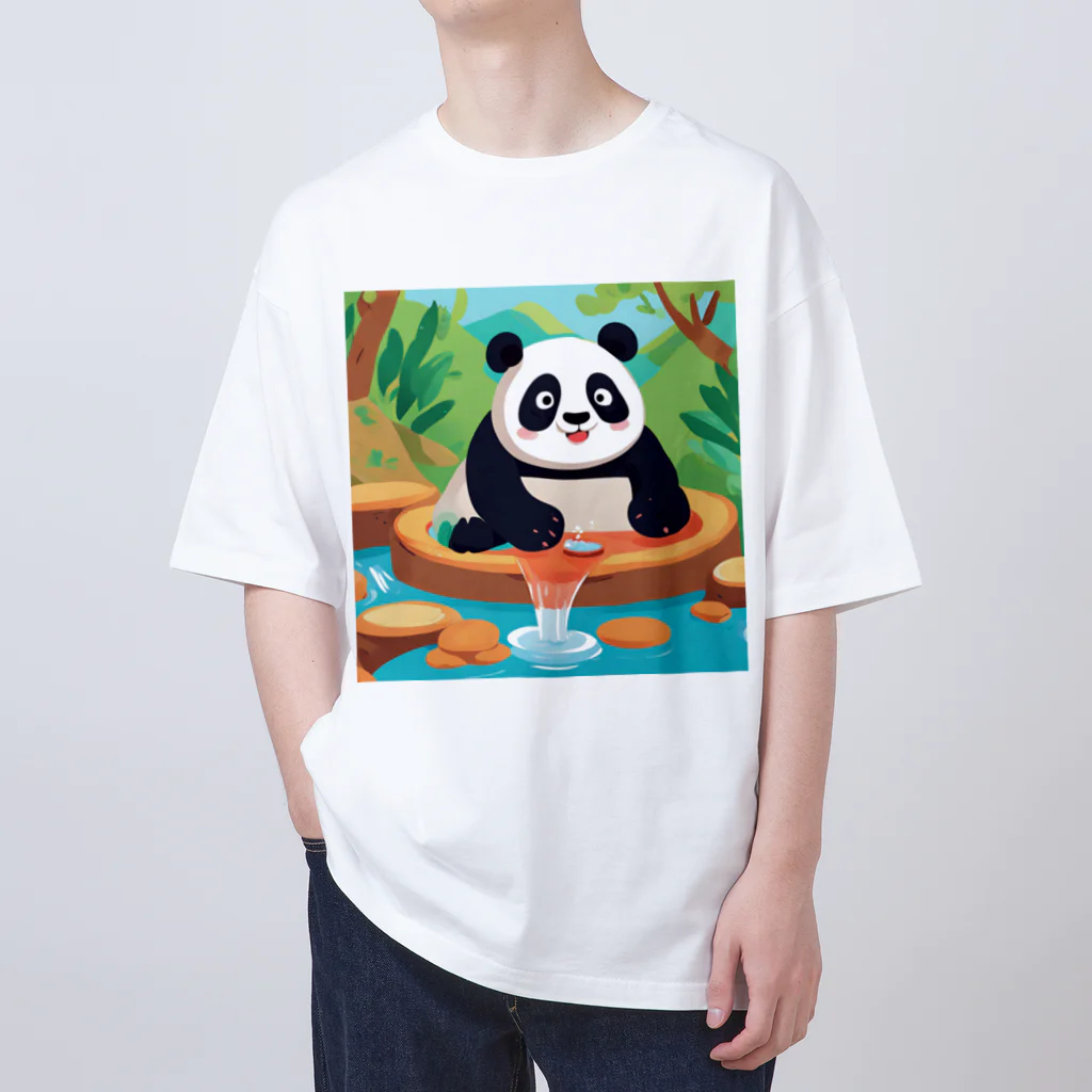 萌えキャラ大好きの温泉を楽しむパンダイラストのグッズ Oversized T-Shirt