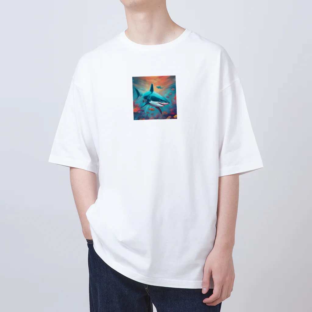 LINEスタンプっぽいグッズショップのサメさん Oversized T-Shirt