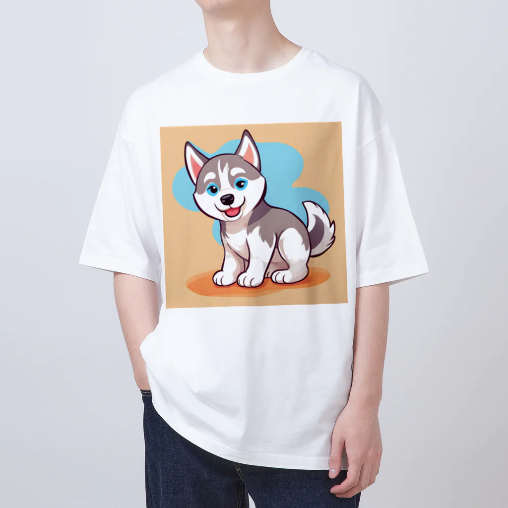 gobosyokaiのかわいいハスキーの子犬のイラストグッズC オーバーサイズTシャツ