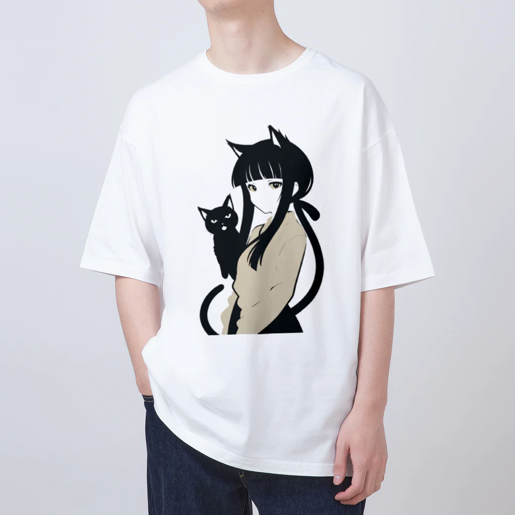 ChamarelliArtの黒猫の少女 Oversized T-Shirt