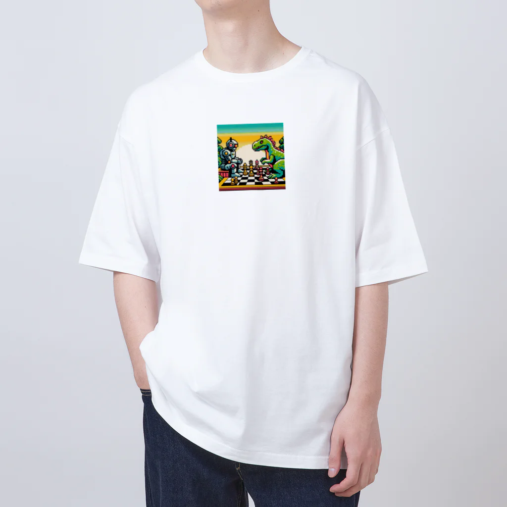 ワワジジドットクラブのドットロボットと恐竜のチェスゲームA Oversized T-Shirt