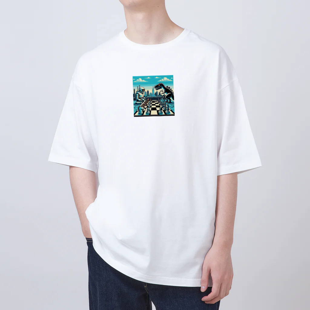 ワワジジドットクラブのドットロボットと恐竜のチェスゲームのドット絵B オーバーサイズTシャツ