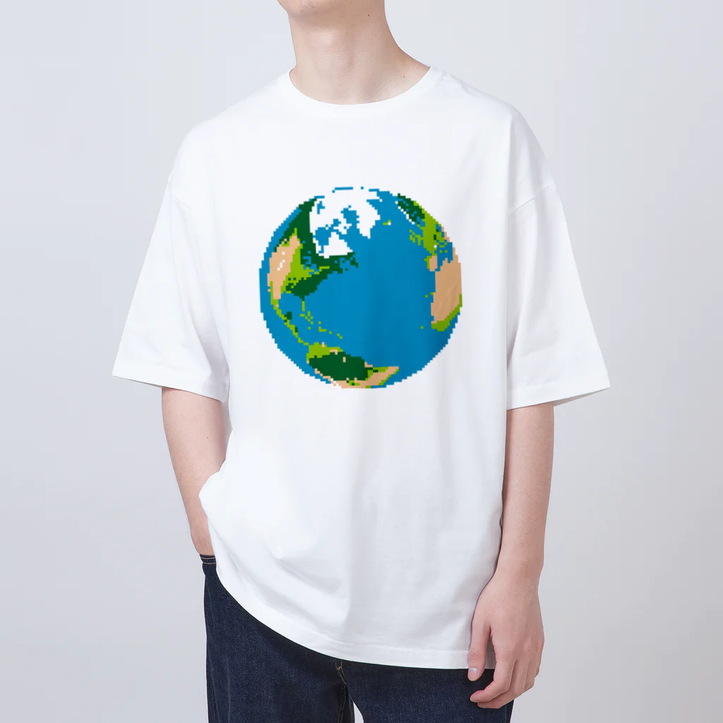 コチ(ボストンテリア)の地球(ドット絵) オーバーサイズTシャツ