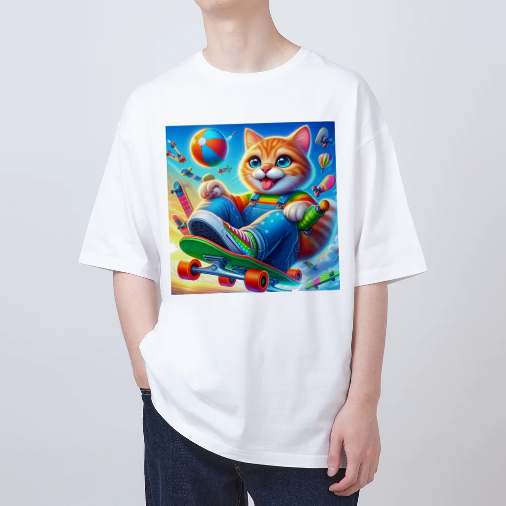 ニャーちゃんショップのスケボーキャット オーバーサイズTシャツ