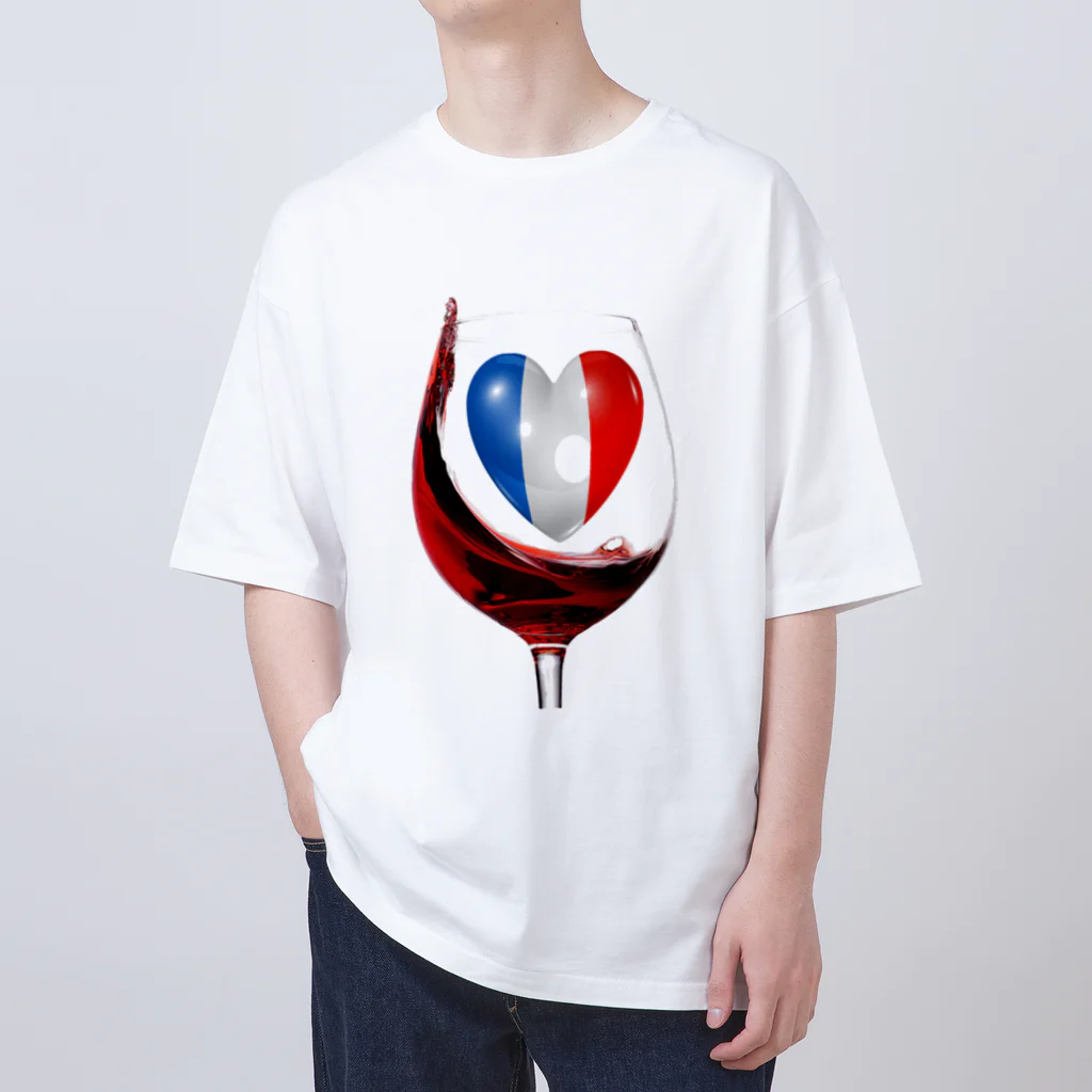 WINE 4 ALLの国旗とグラス：フランス（衣類） オーバーサイズTシャツ