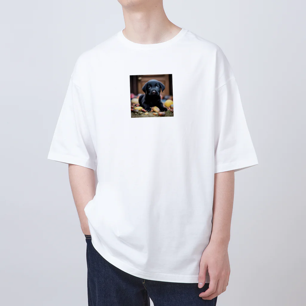 Labradorの黒ラブパピー＆ハッピーストーン グッズ　 オーバーサイズTシャツ