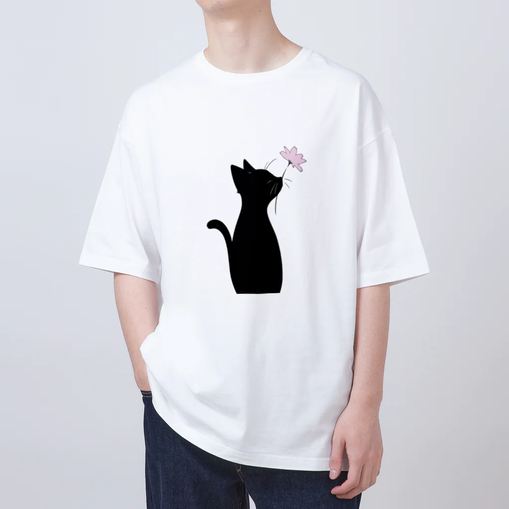 🇯🇵🏴‍☠️RYOSHI🌙のCrypto Batches#27黒猫とピンクのお花 オーバーサイズTシャツ