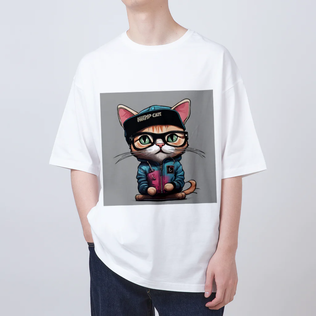 非常口社長のヒップホップ猫 オーバーサイズTシャツ