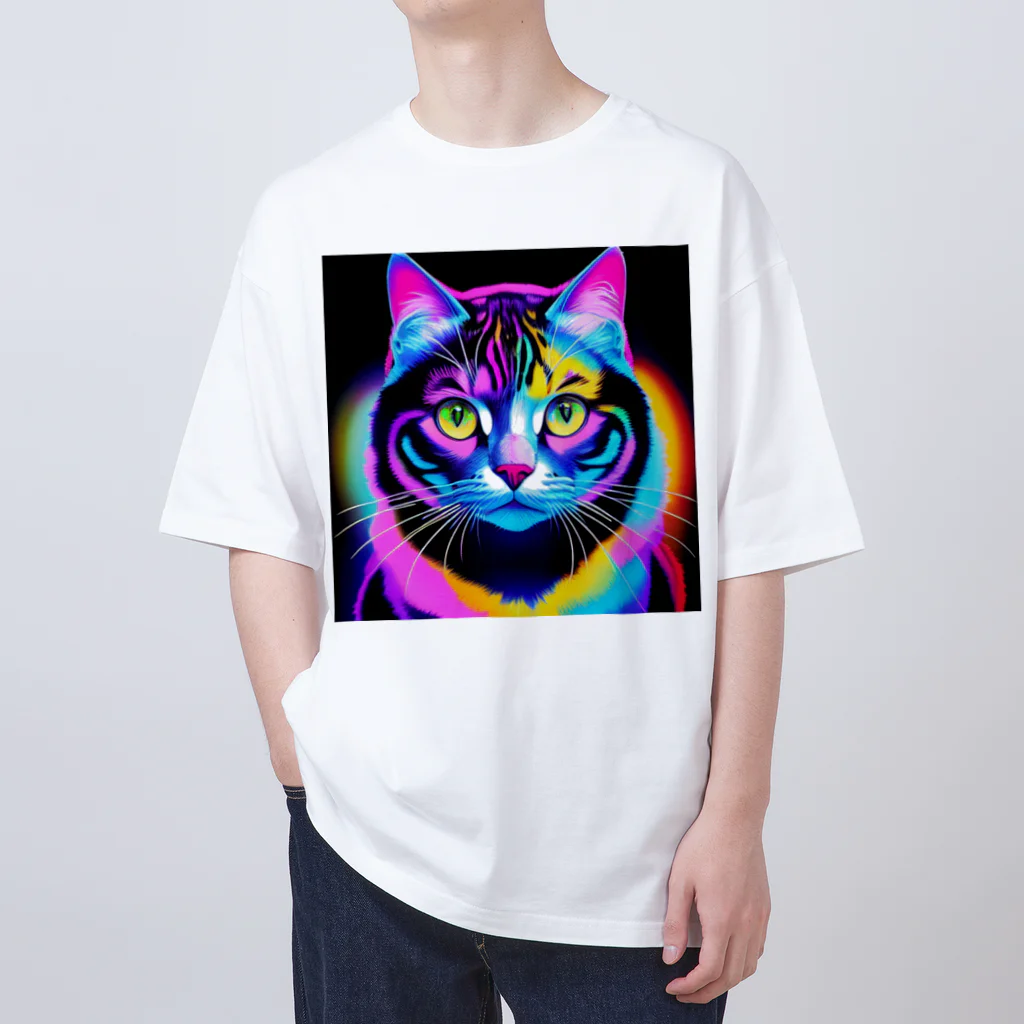 629_CAT_ARTのカラフルサイバーキャット vol2 オーバーサイズTシャツ