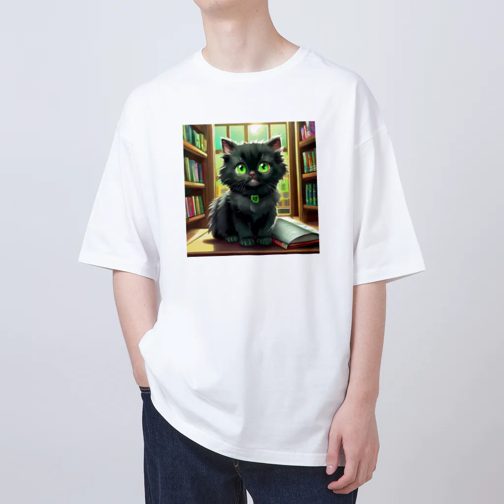 yoiyononakaの図書室の黒猫01 オーバーサイズTシャツ