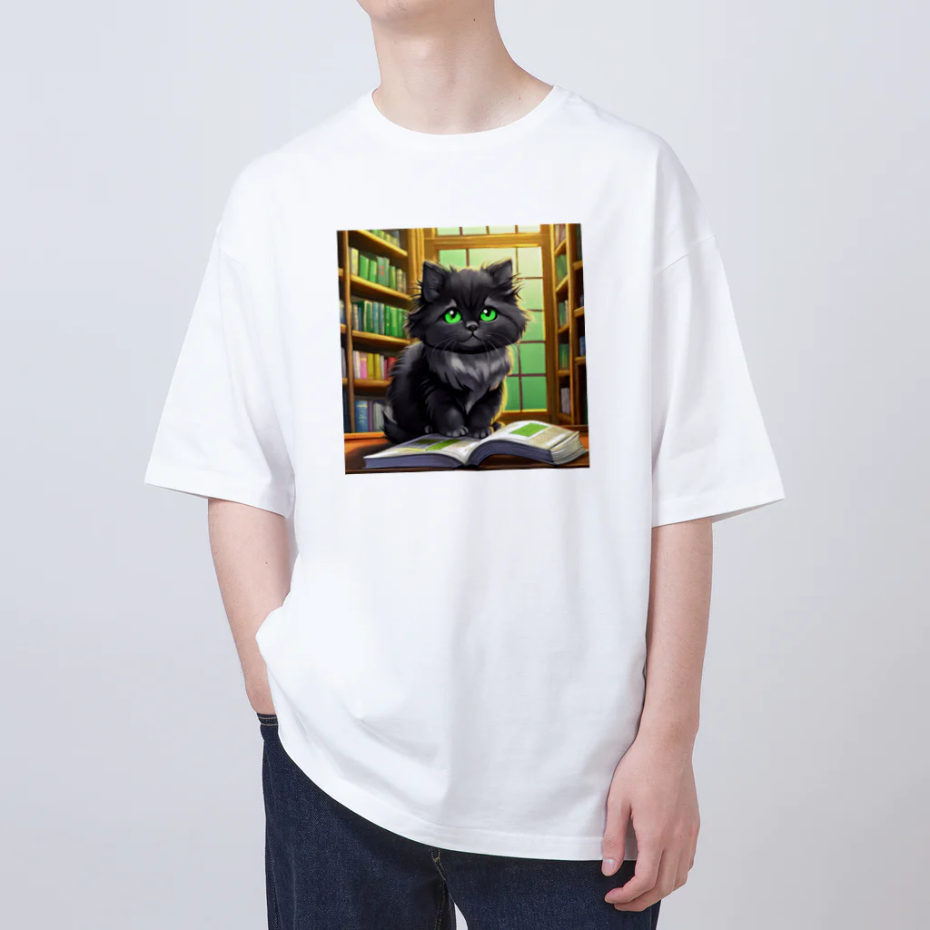 yoiyononakaの図書室の黒猫02 オーバーサイズTシャツ