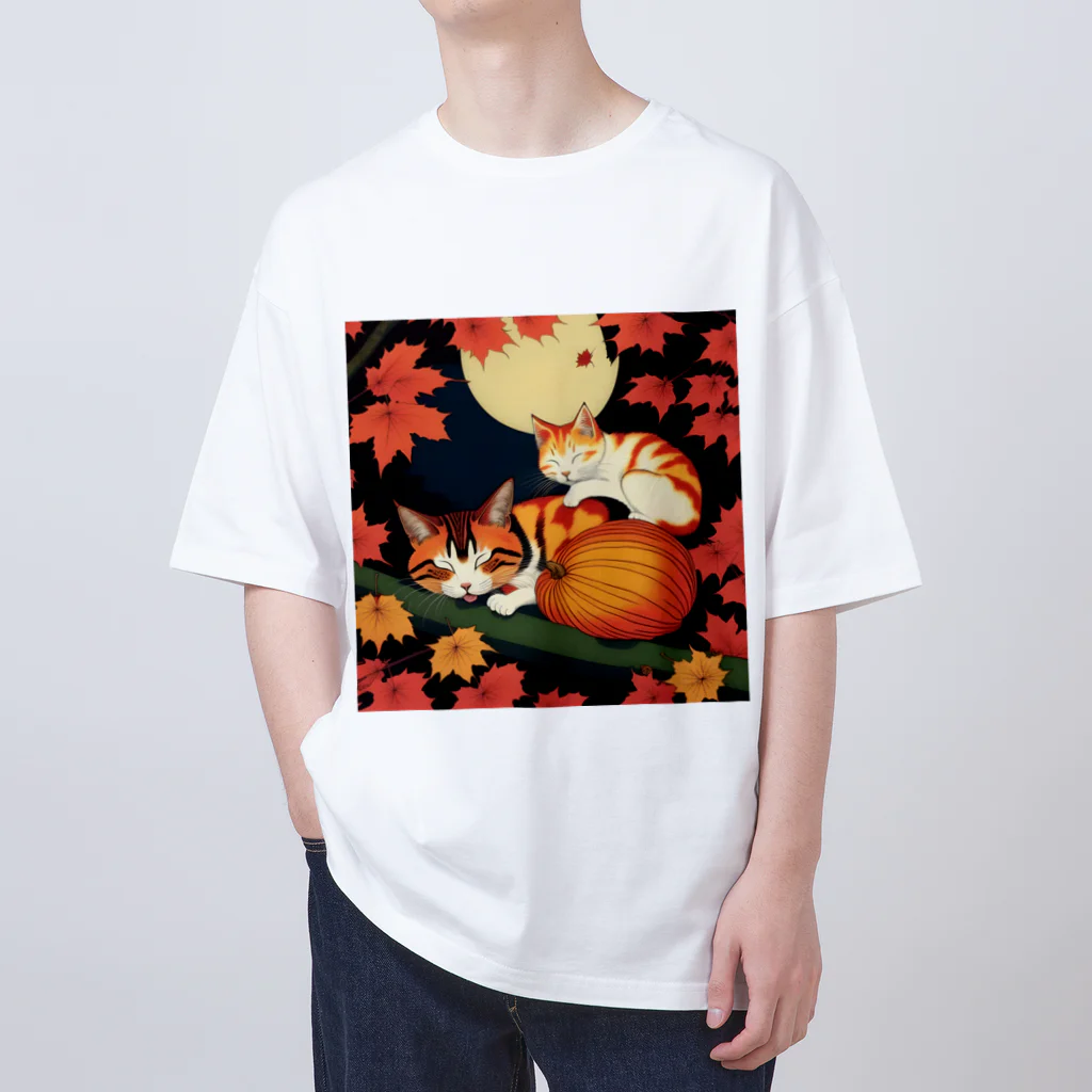 トカゲの猫浮き絵（秋） オーバーサイズTシャツ