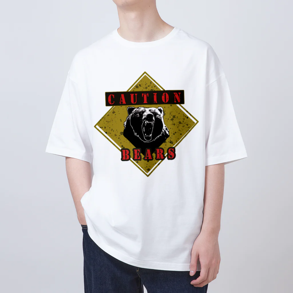 PALA's SHOP　cool、シュール、古風、和風、のCAUTION- Bear　２ オーバーサイズTシャツ