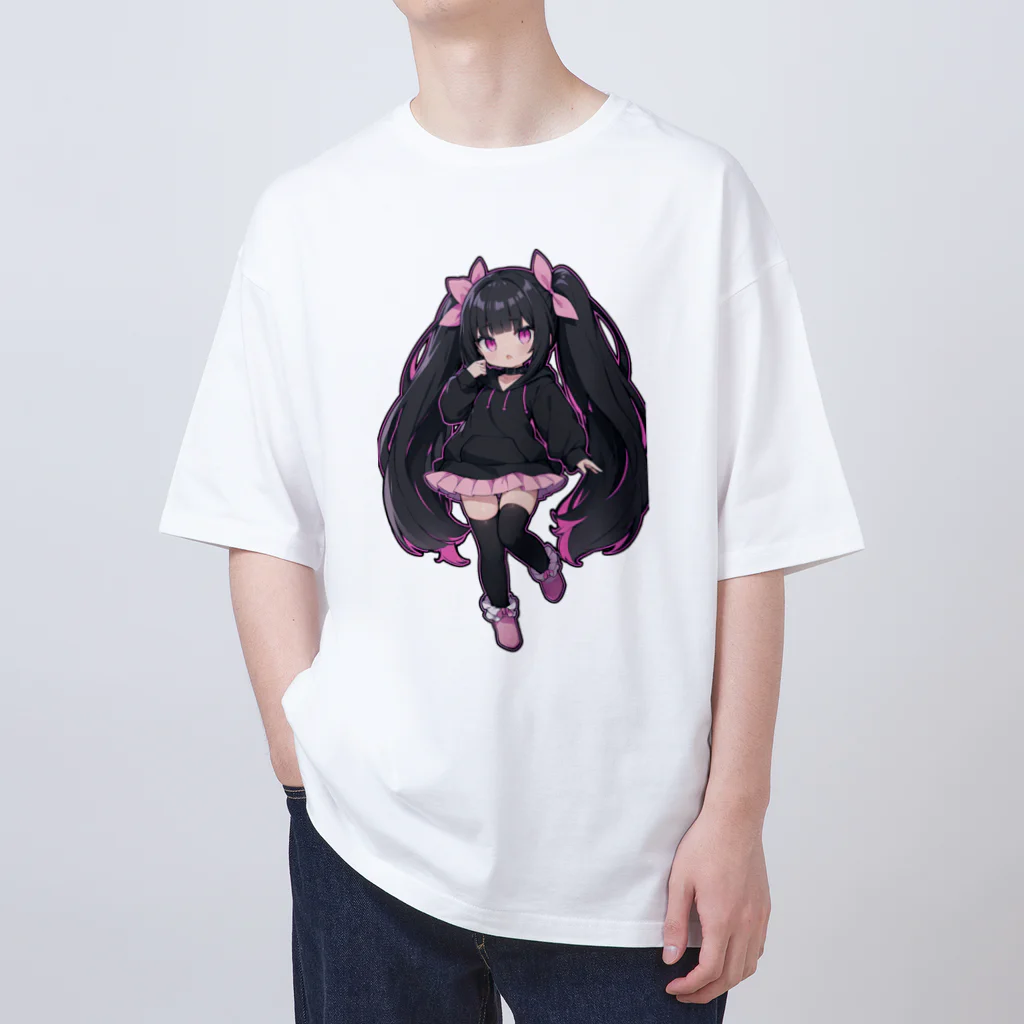 hatoyamaのかわいい黒髪ツインテール美少女 オーバーサイズTシャツ