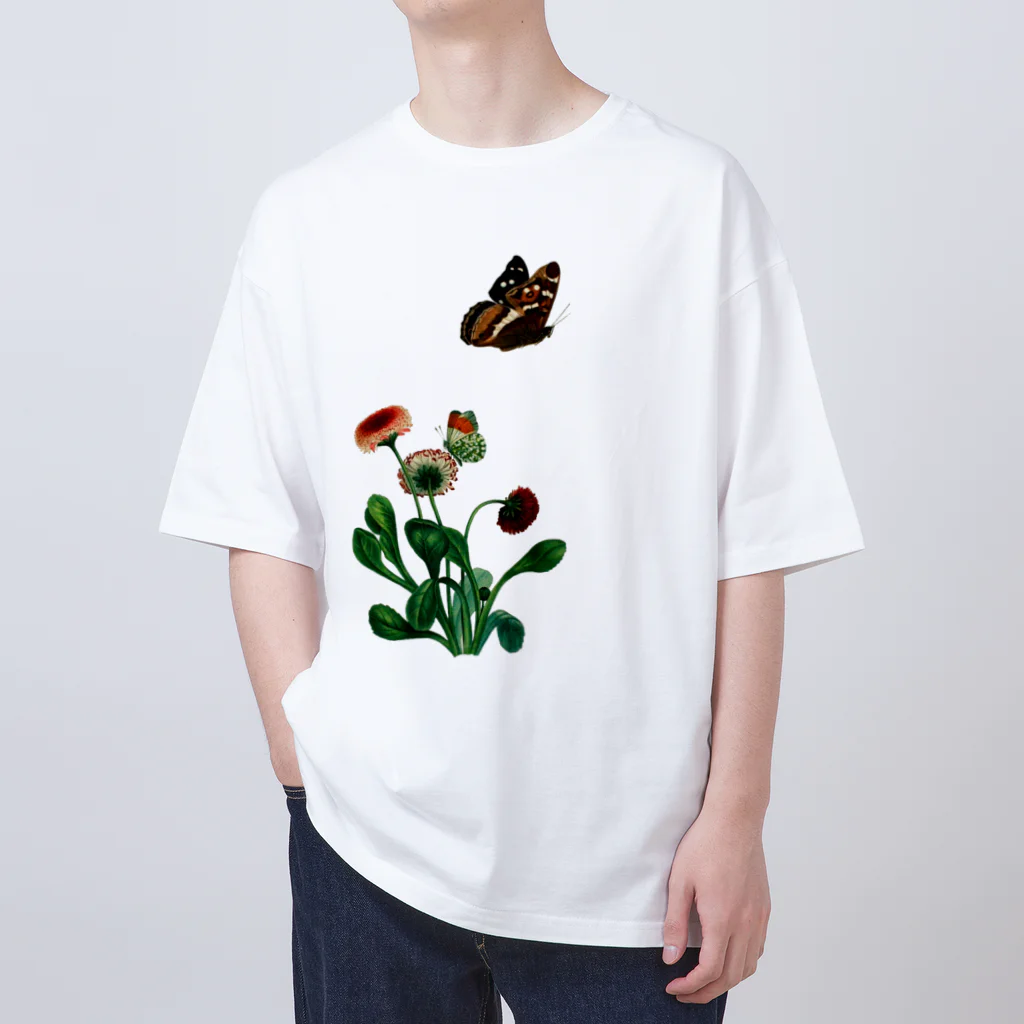 Saza-nami Antique designの花と蝶 Oversized T-Shirt