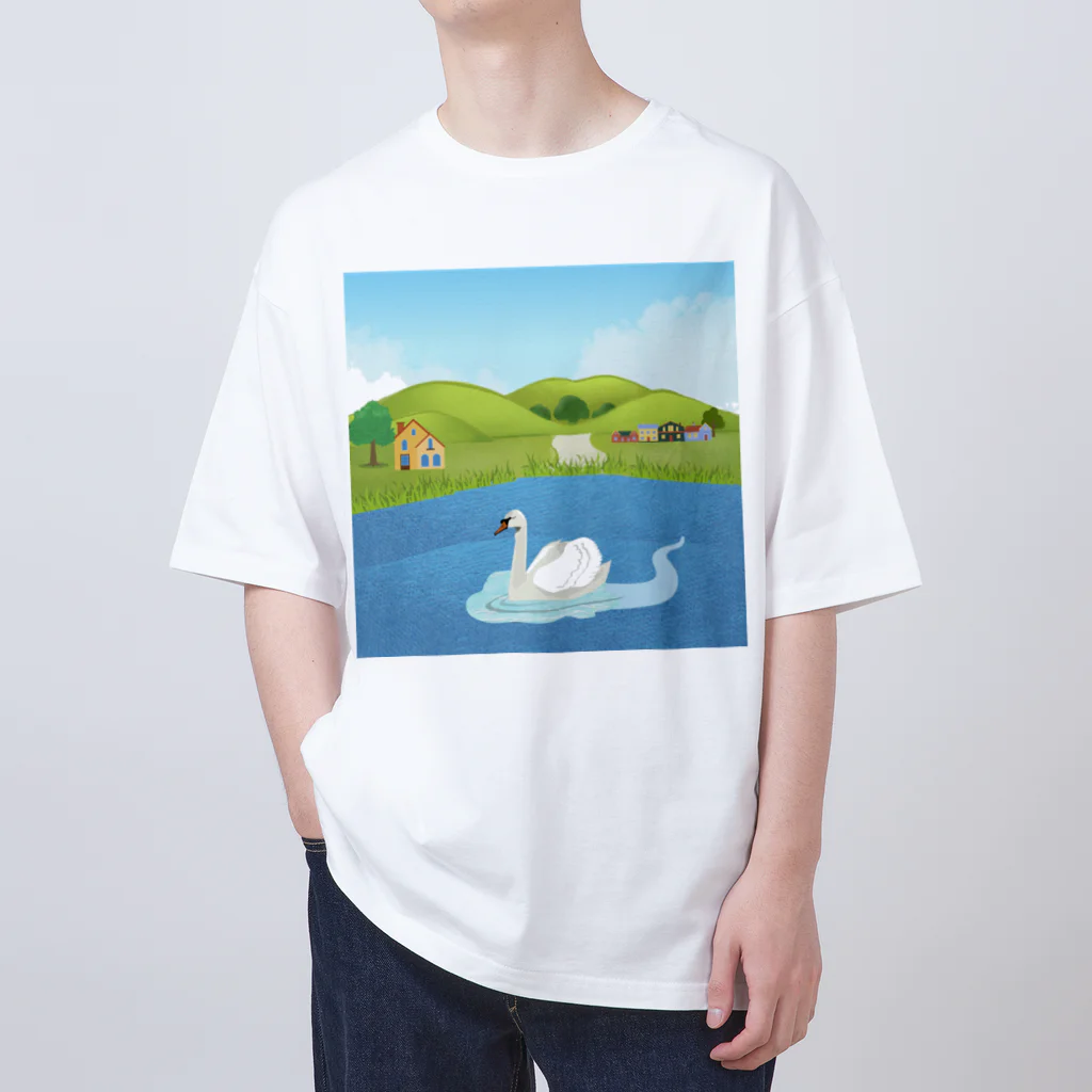 はんそで母の白鳥　風景 オーバーサイズTシャツ