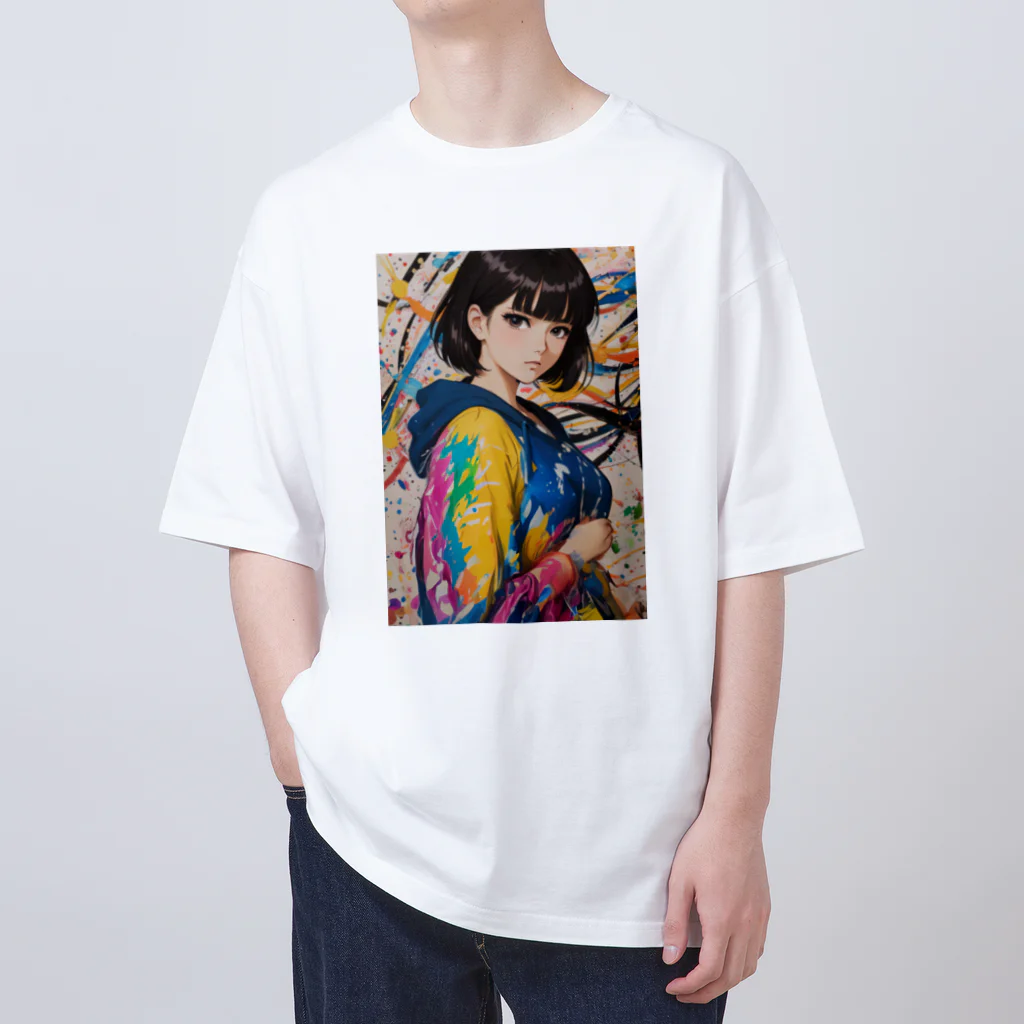 80s pop anime artの彼女はみなぎるエネルギーと魅力を放つ オーバーサイズTシャツ