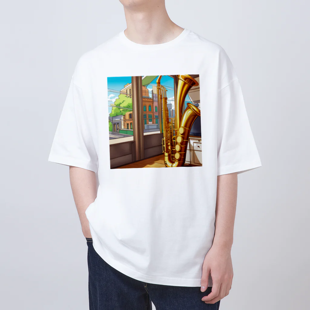 ほっこり絵音舎のバリトンサックスと風景 Oversized T-Shirt