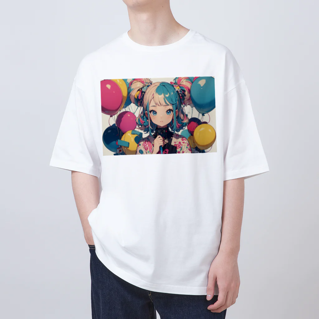 tokyo_citypopのkawaii 東京ガールアート　風船　着物　原宿 Oversized T-Shirt