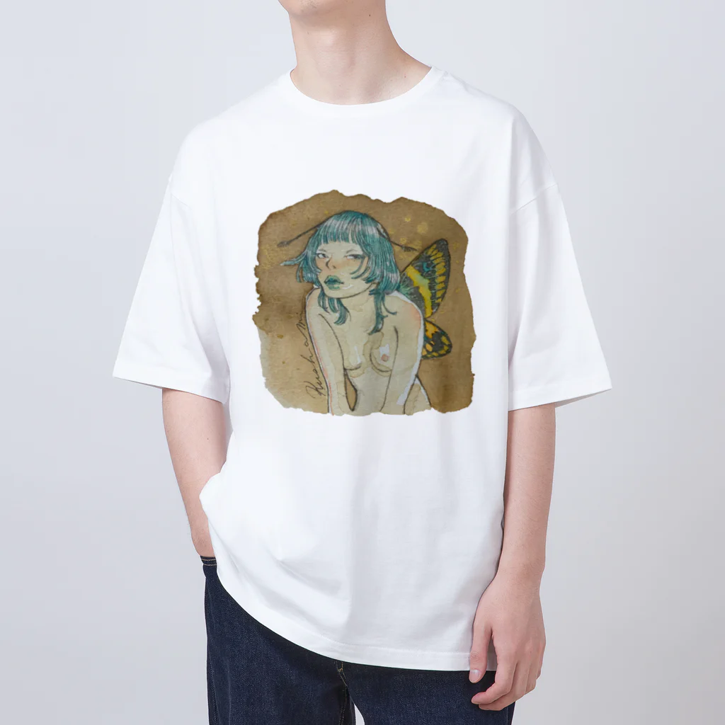 KushaMiの珈琲染めの蝶 Oversized T-Shirt