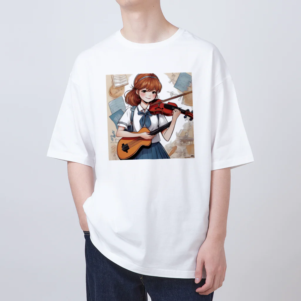 ほっこり絵音舎の弦楽器好きのチョコちゃん オーバーサイズTシャツ