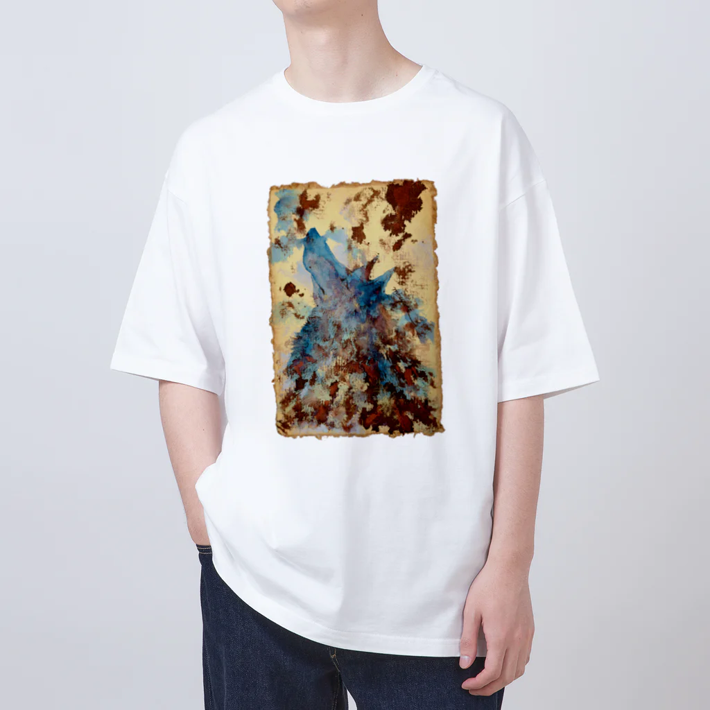 made blueのWatercolor wolf - carob & blue オーバーサイズTシャツ