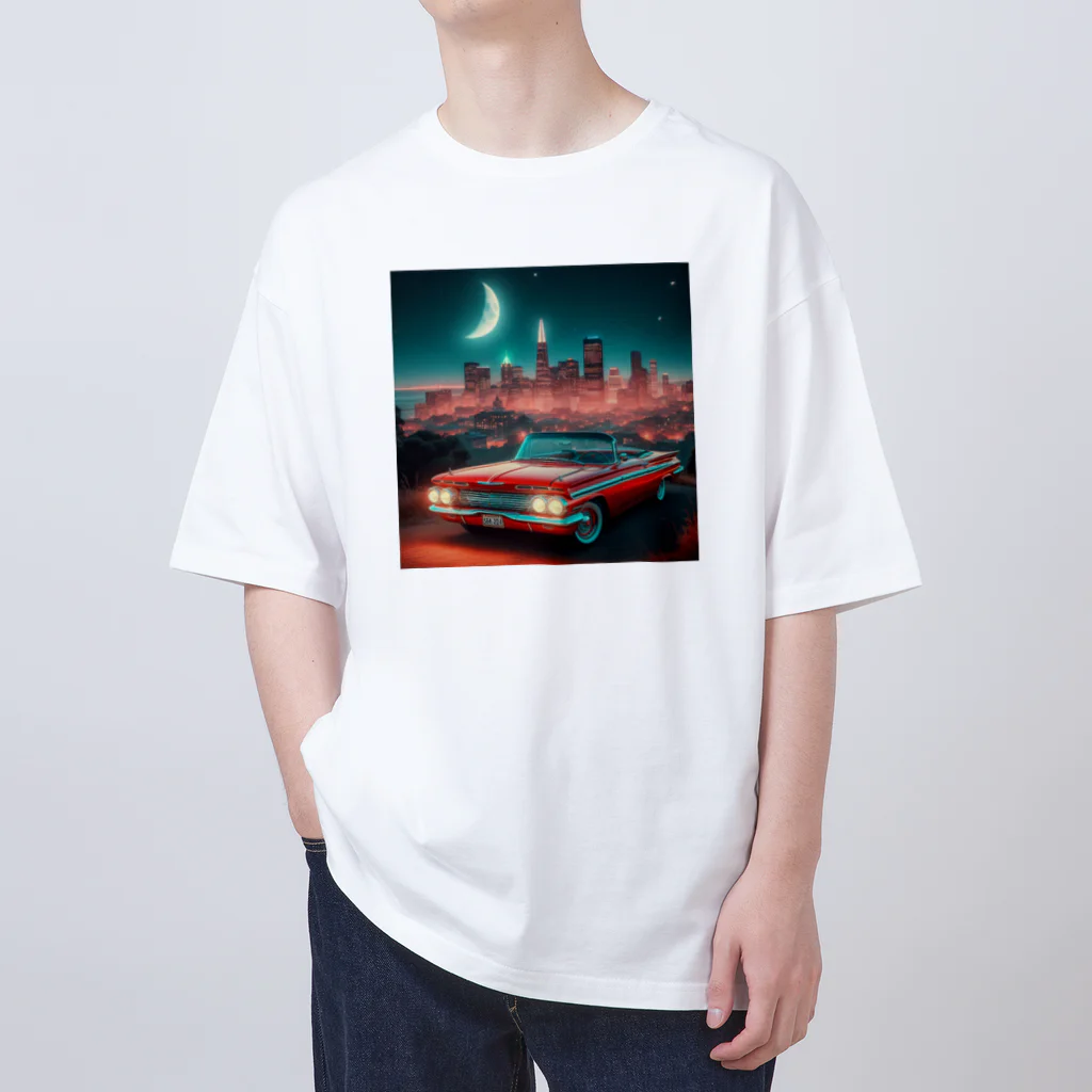 レモングラスの赤色のアメリカ車　ノスタルジック Oversized T-Shirt