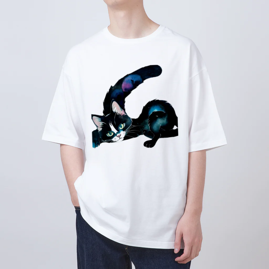 幸運のしっぽの黒猫と魔法の尻尾 Oversized T-Shirt