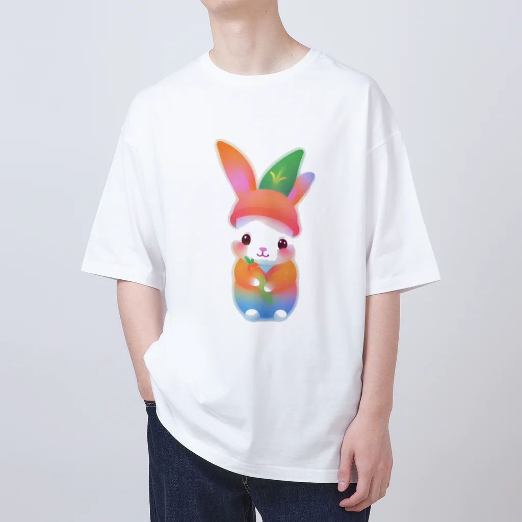 ピピンショップの人参を持った可愛いいうさぎちゃん Oversized T-Shirt