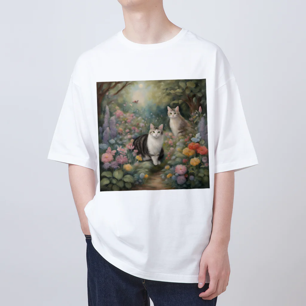 夜のねこの猫の楽園 オーバーサイズTシャツ