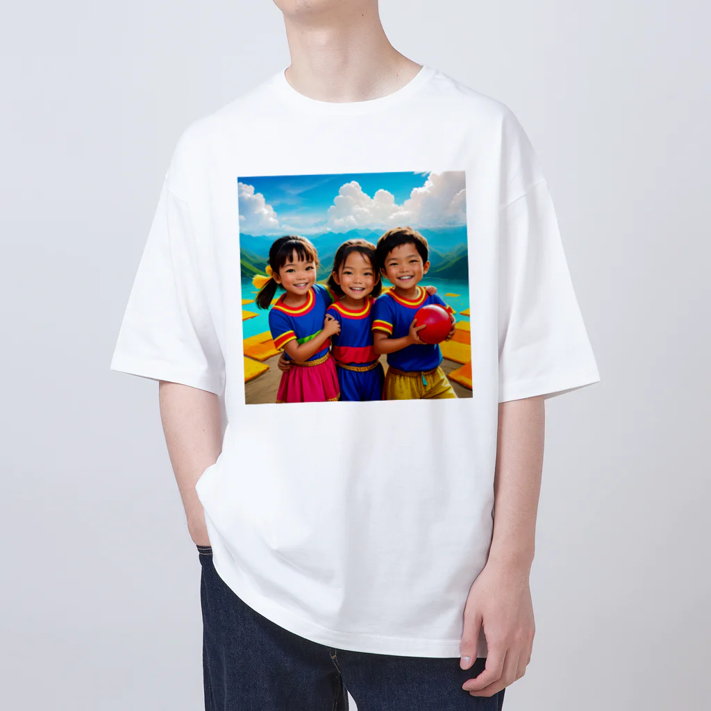 あかいはちの笑顔の子どもたち オーバーサイズTシャツ