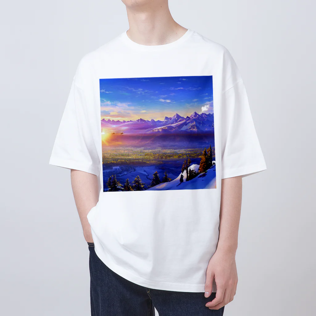 雑貨屋ちぃずの朝日と雪原の風景 Oversized T-Shirt