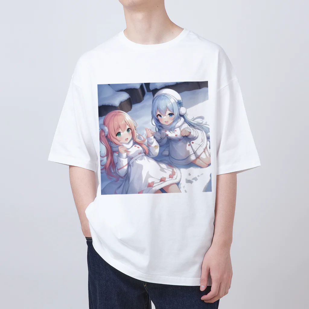 WAのお店の雪遊びする女の子 オーバーサイズTシャツ