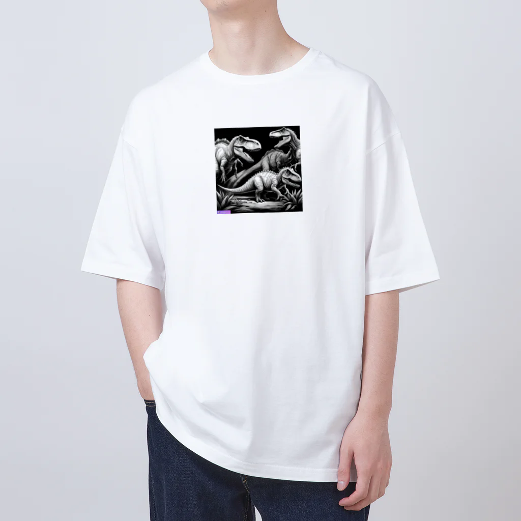 だまショップ@子ども向けのモノクロ恐竜くん3号 Oversized T-Shirt