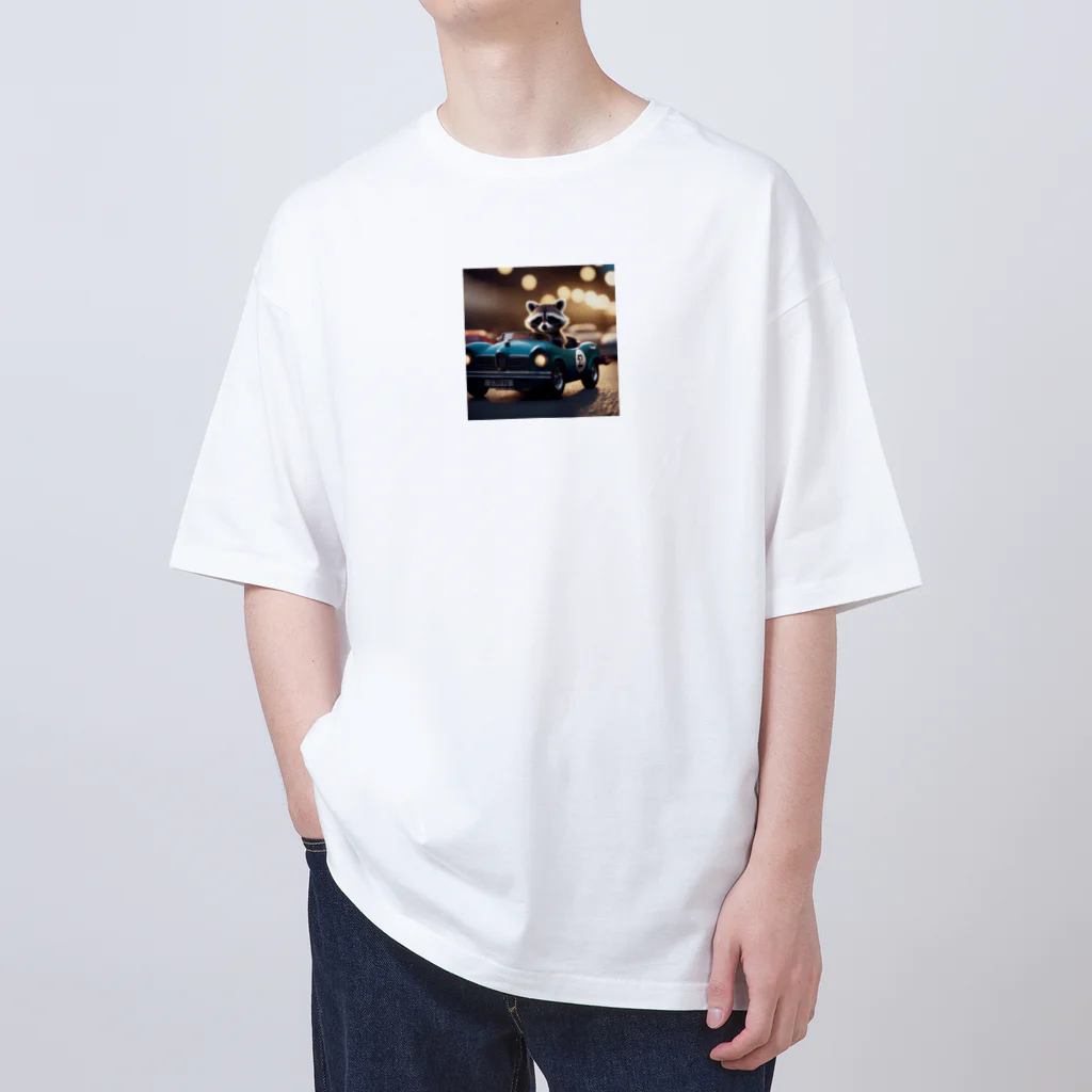 araiguma_shopのカーレースに参加しているアライグマ Oversized T-Shirt