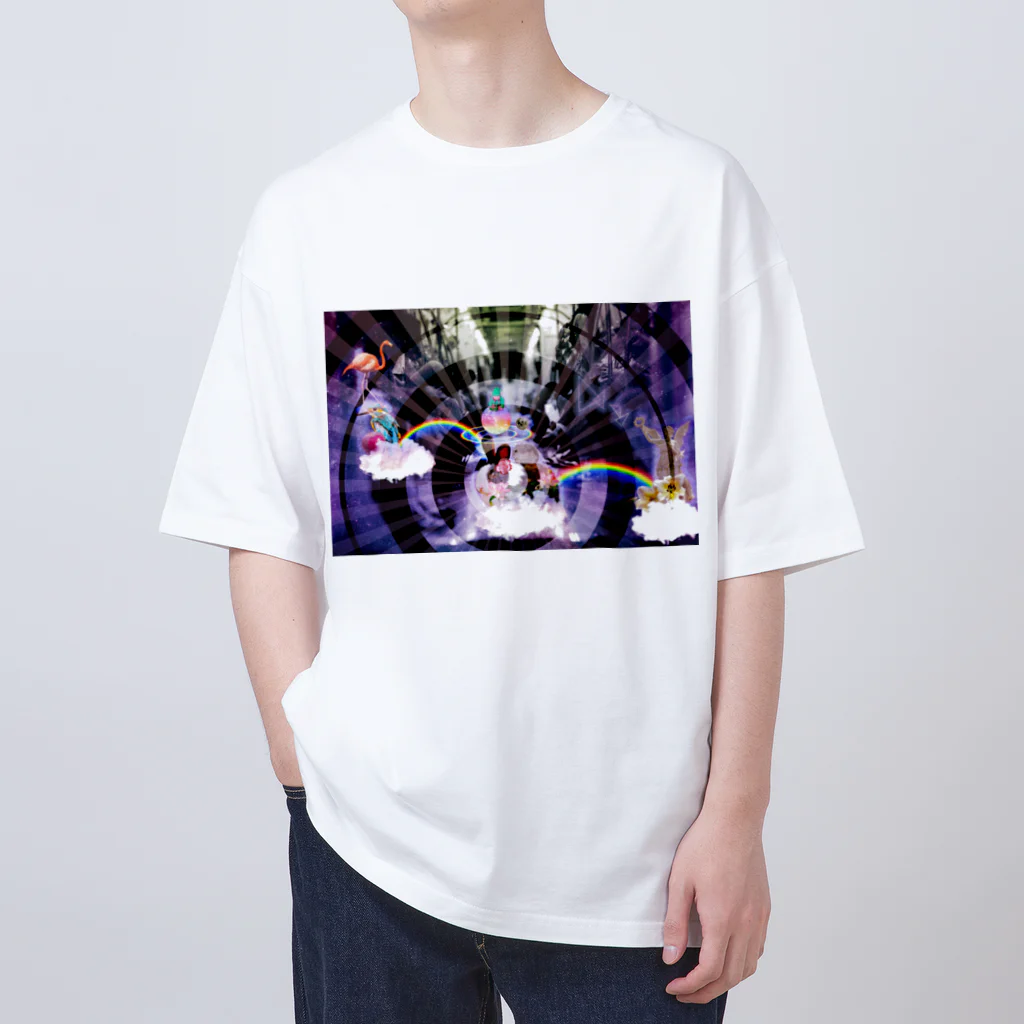 人類と宇宙の心霊写真（うさぎ降臨） オーバーサイズTシャツ