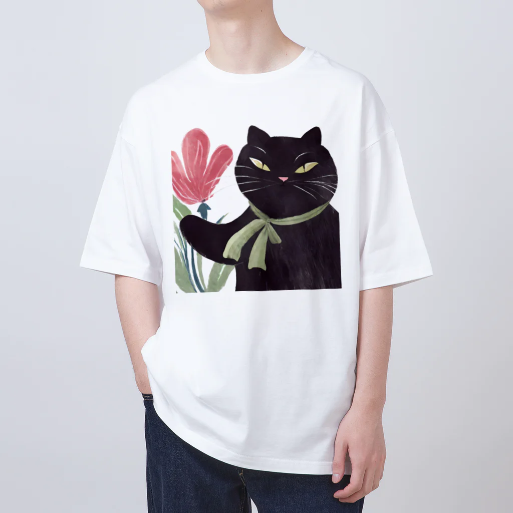 ともちのラクガキ🖍(チーム防衛部)のジェントル黒猫さんTシャツ オーバーサイズTシャツ