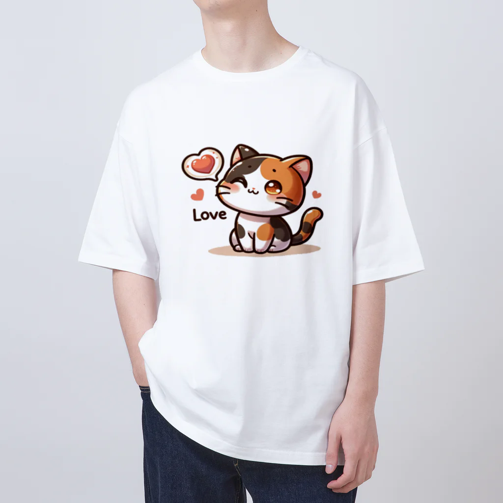 ニケちゃんショップのLINEスタンプっぽいキュートなネコちゃん Oversized T-Shirt