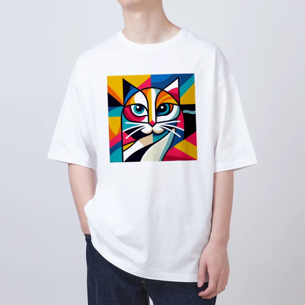 大人かわいい動物の世界のカラフル猫 Oversized T-Shirt