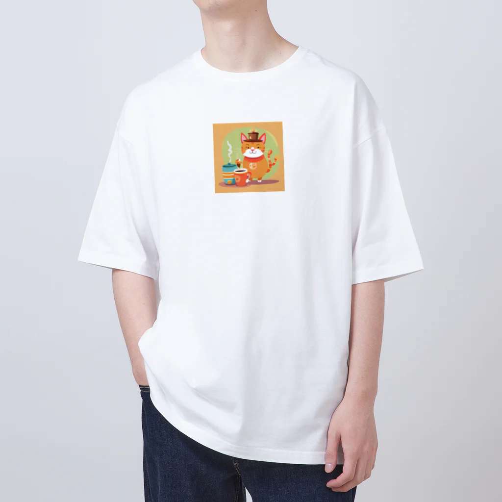 piyomingoのコーヒー猫マン Oversized T-Shirt