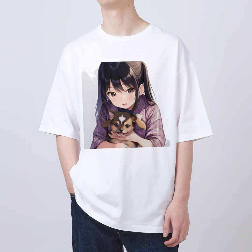 あかいはちの犬と少女 オーバーサイズTシャツ