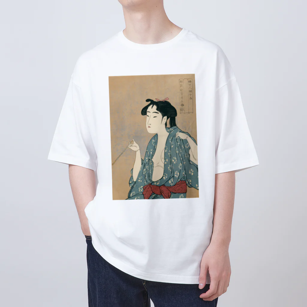 寿めでたや(ukiyoe)の浮世絵：喜多川歌麿_婦女人相十品・煙草の煙を吹く女 オーバーサイズTシャツ