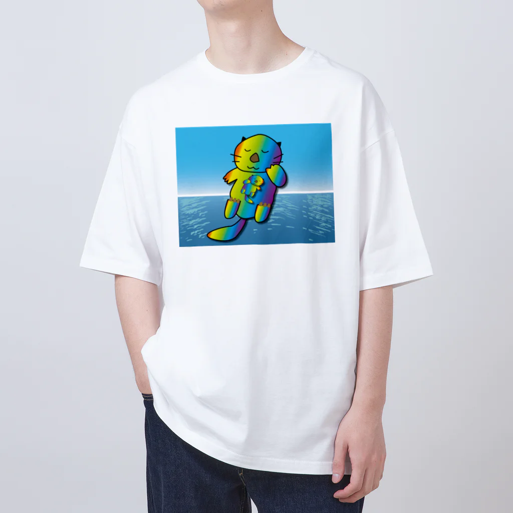 Drecome_Designの【レインボーカラー】おねんね海獺(ラッコ)親子 Oversized T-Shirt