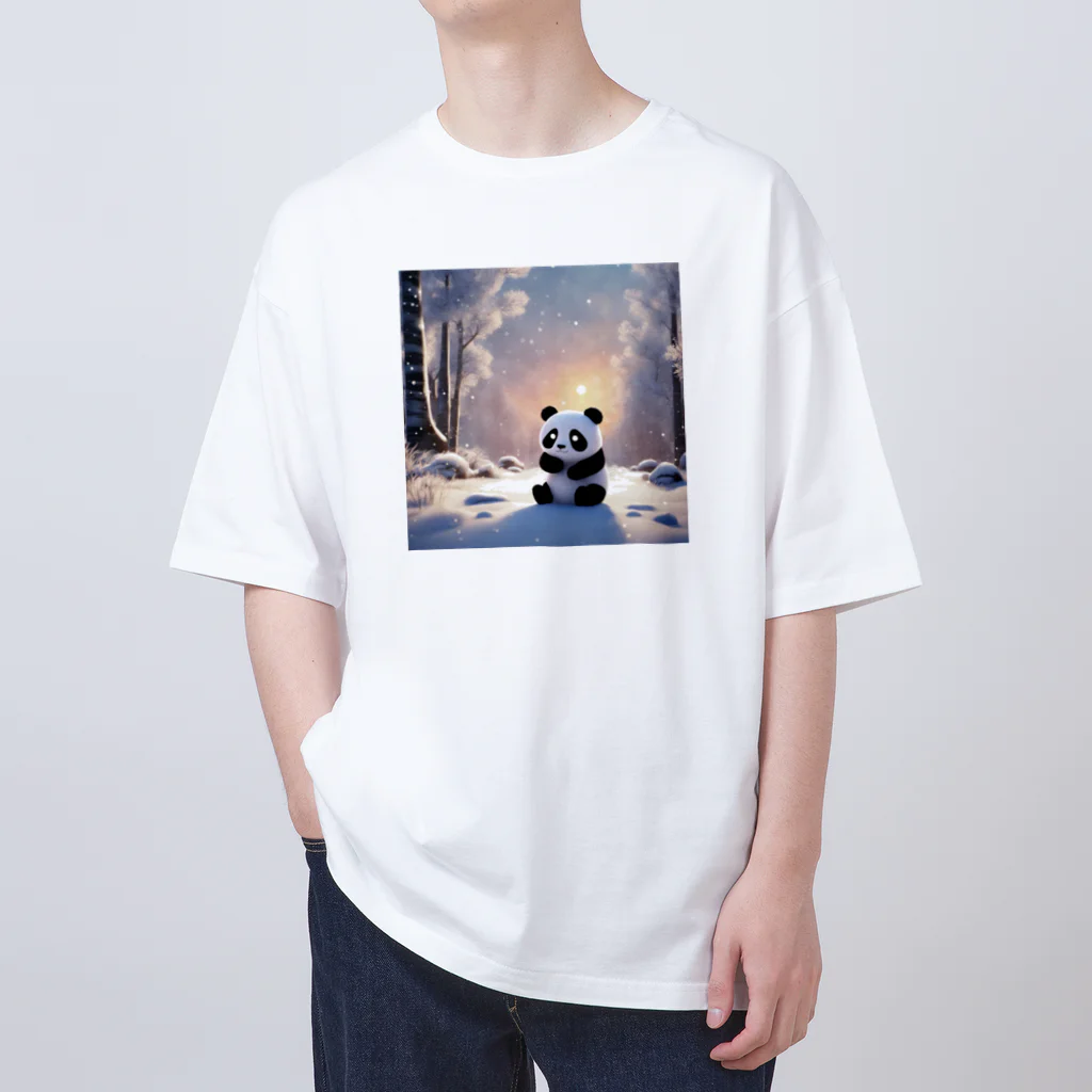 waterpandaの冬景色とパンダ オーバーサイズTシャツ