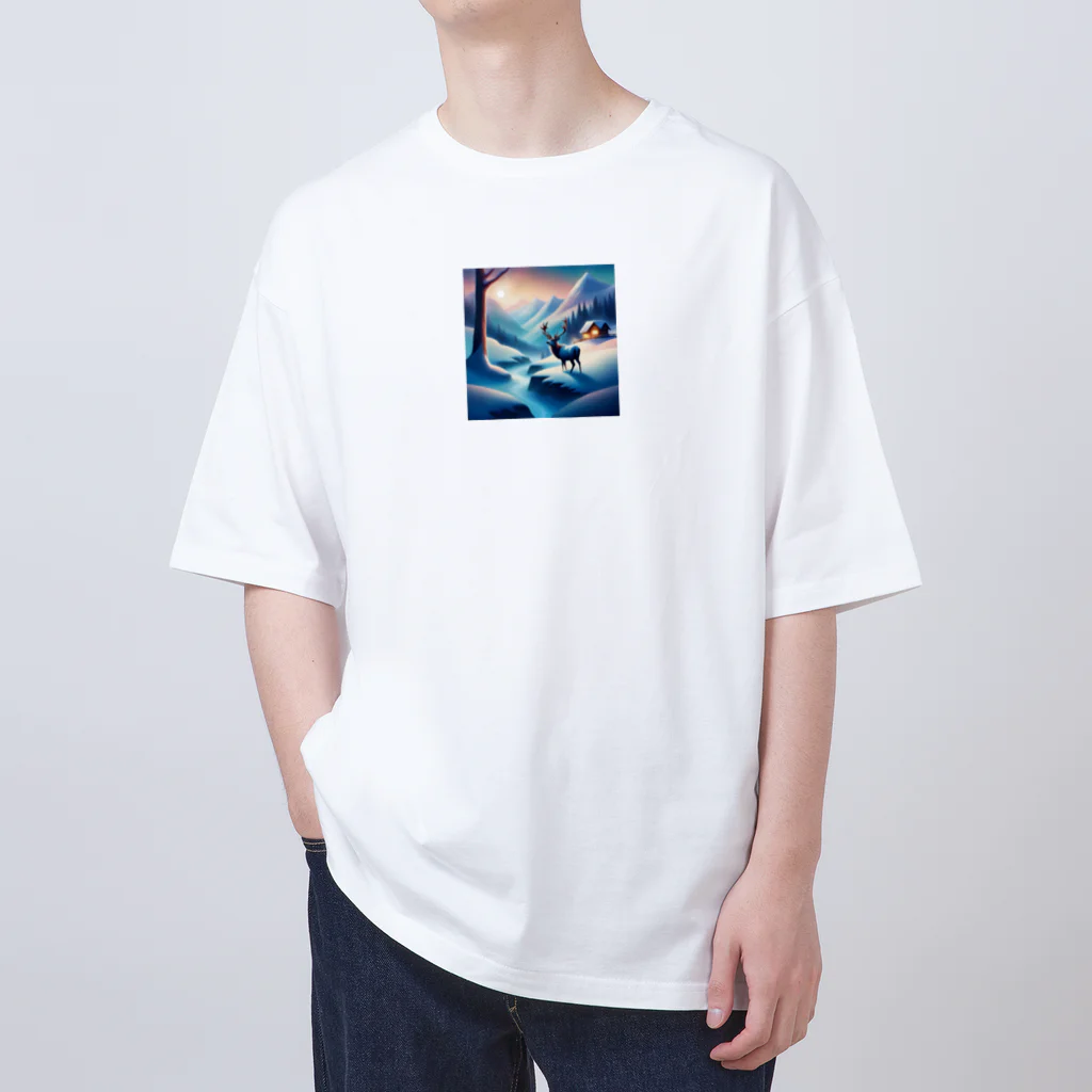 Passionista Lifestyle Emporium : 情熱的なライフスタイルエンポリウムの極光の冬景色とトナカイ Oversized T-Shirt